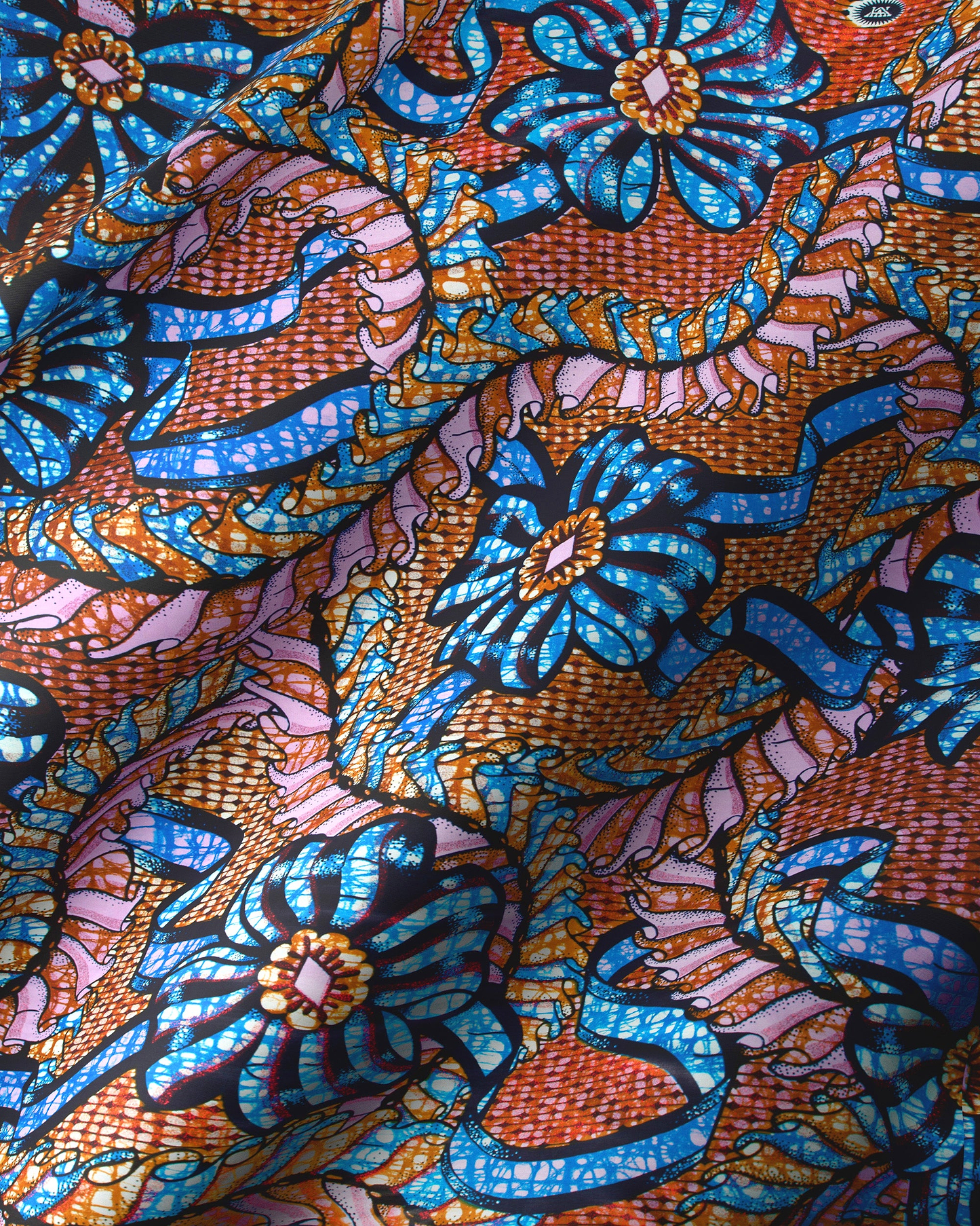 Vibrant blue orange floral-patterned fabric grand super-wax vls8306.005