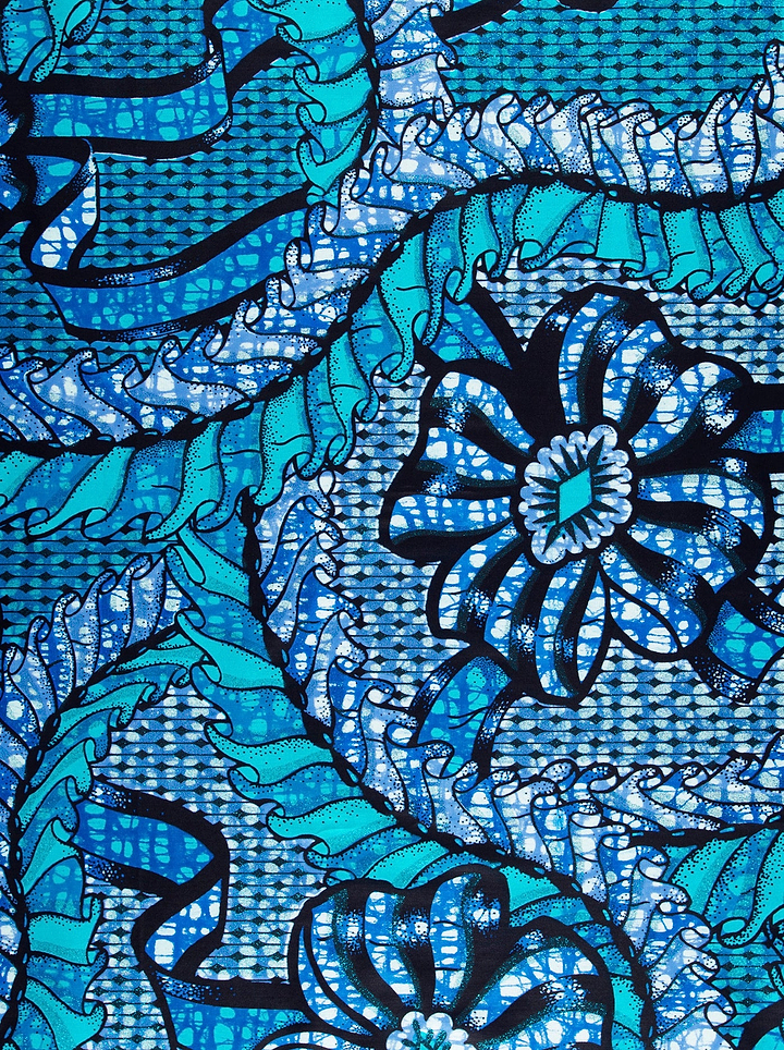 Vibrant blue black patterned fabric grand super-wax vls8306.006