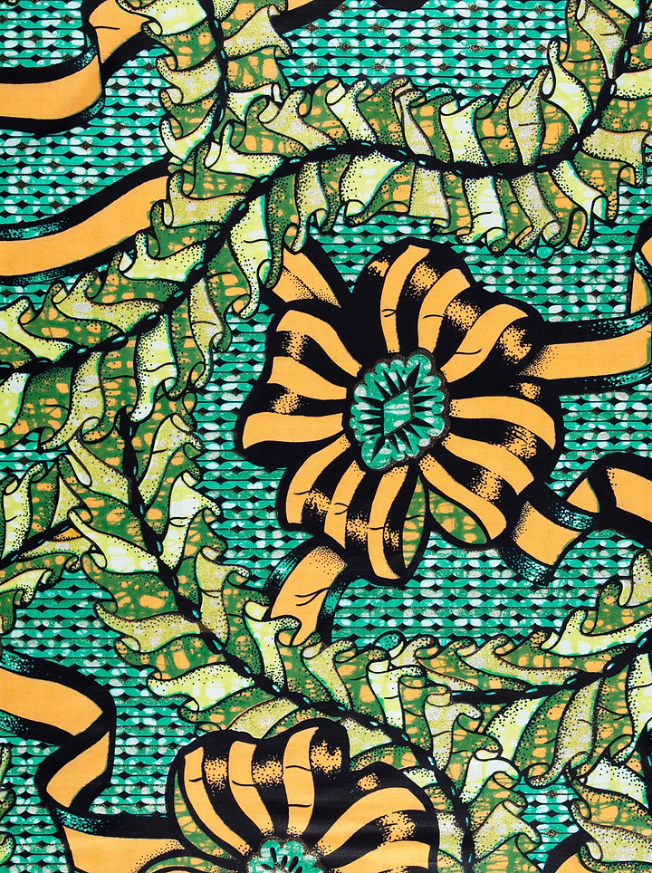 Vibrant green orange floral-patterned fabric grand super-wax vls8306.007