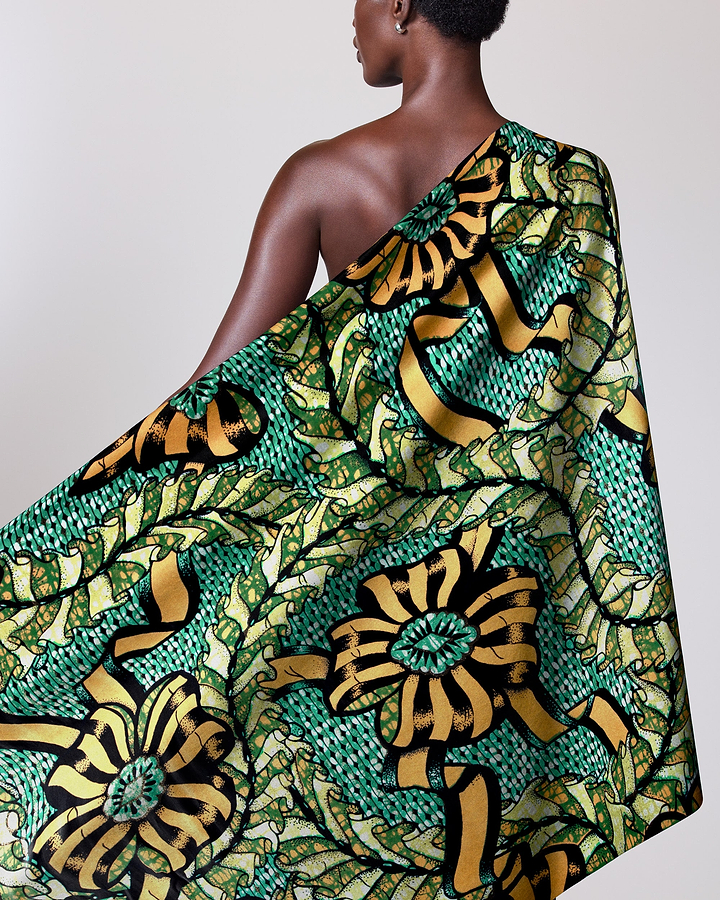 Vibrant green gold patterned fabric grand super-wax vls8306.007