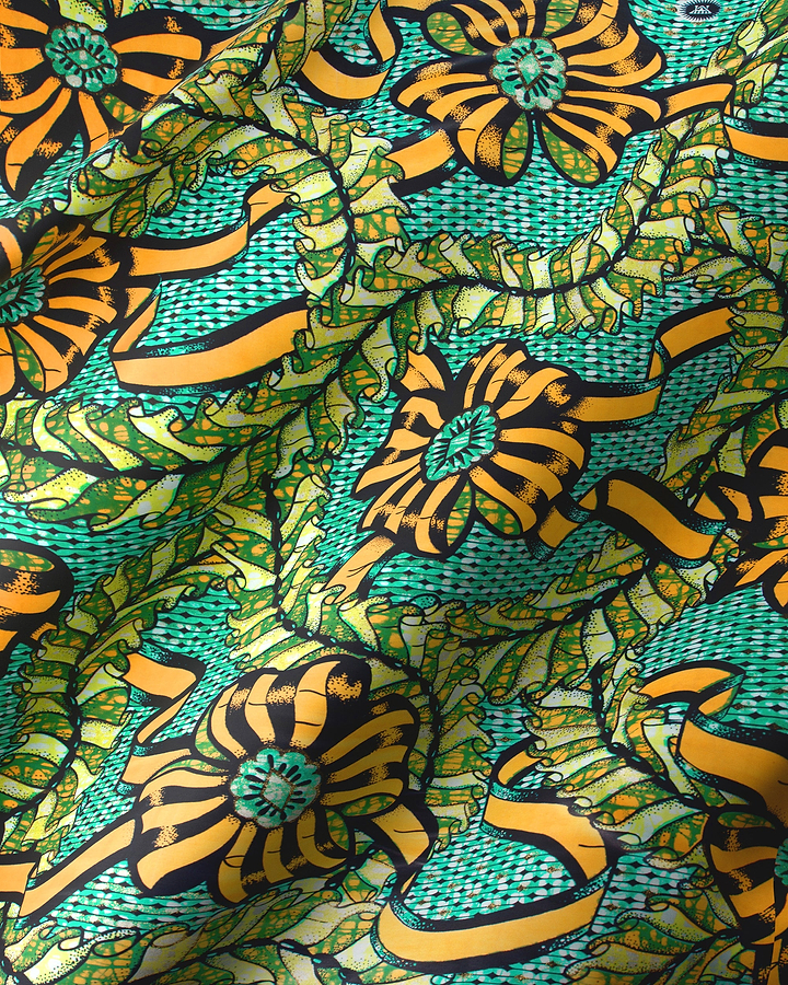 Vibrant turquoise fabric bold orange grand super-wax vls8306.007