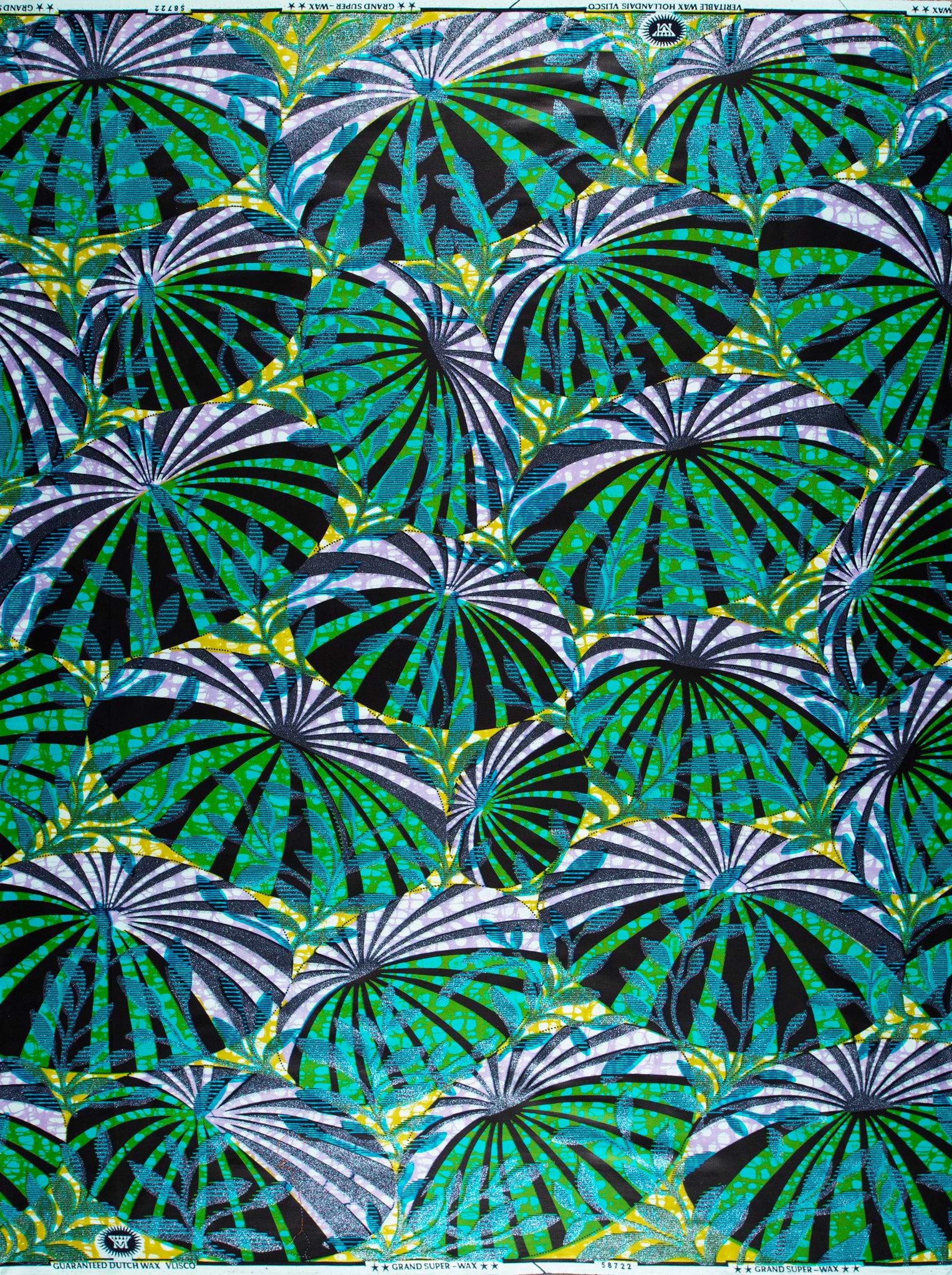 Vibrant green black fan-shaped patterned grand super-wax vls8722.002