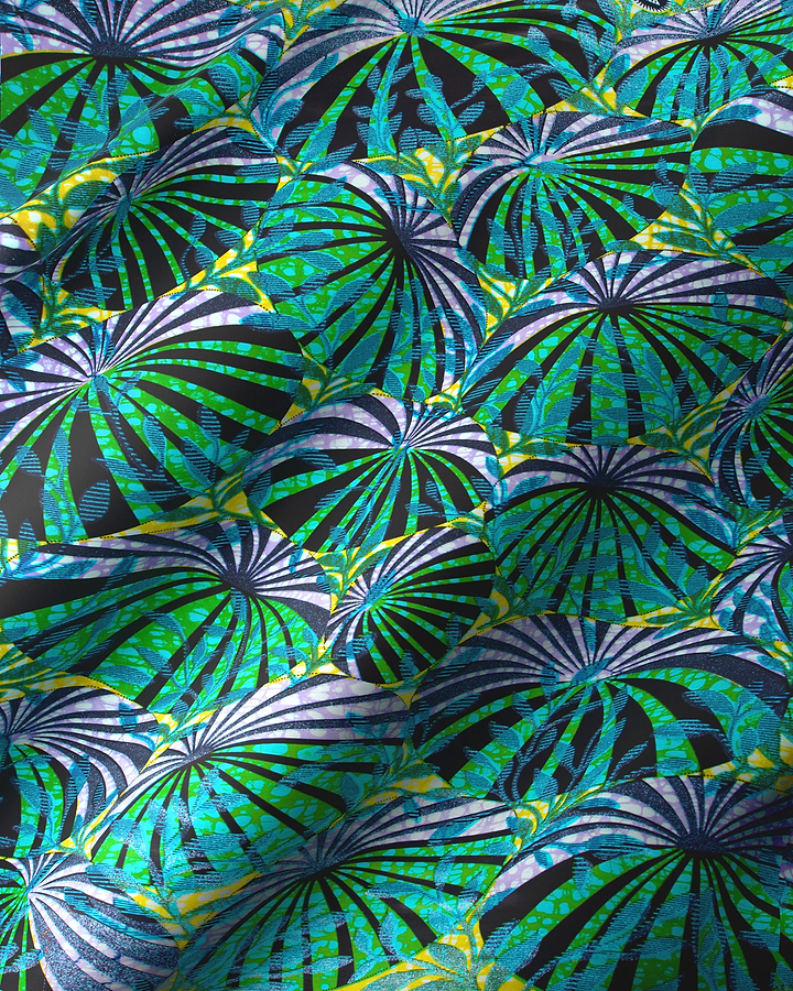 Vibrant green black fan-shaped patterned grand super-wax vls8722.002