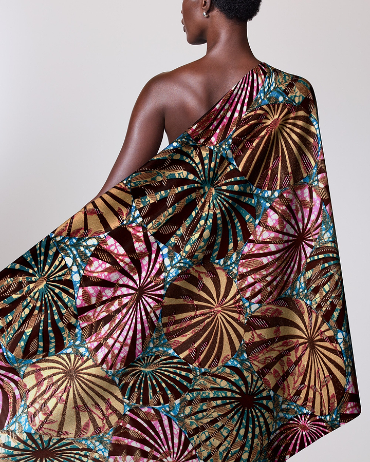 Vibrant one-shoulder wrap dress made grand super-wax vls8722.010