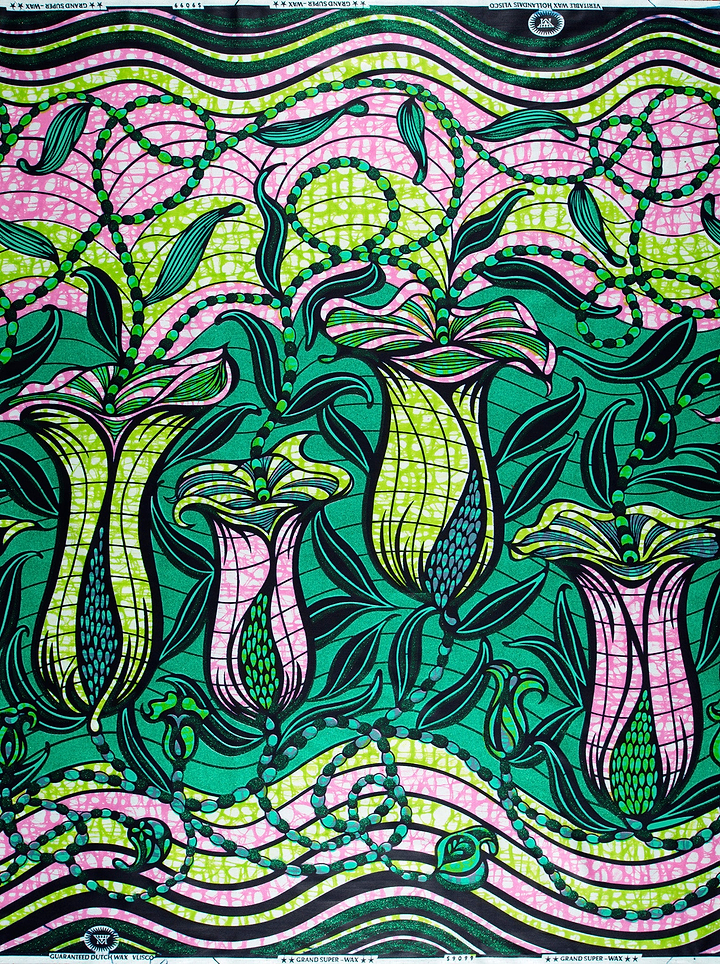Vibrant green pink floral-patterned african grand super-wax vls9099.001