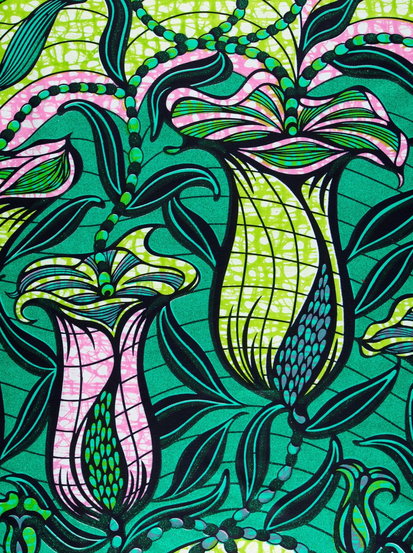 Vibrant green pink floral-patterned african grand super-wax vls9099.001