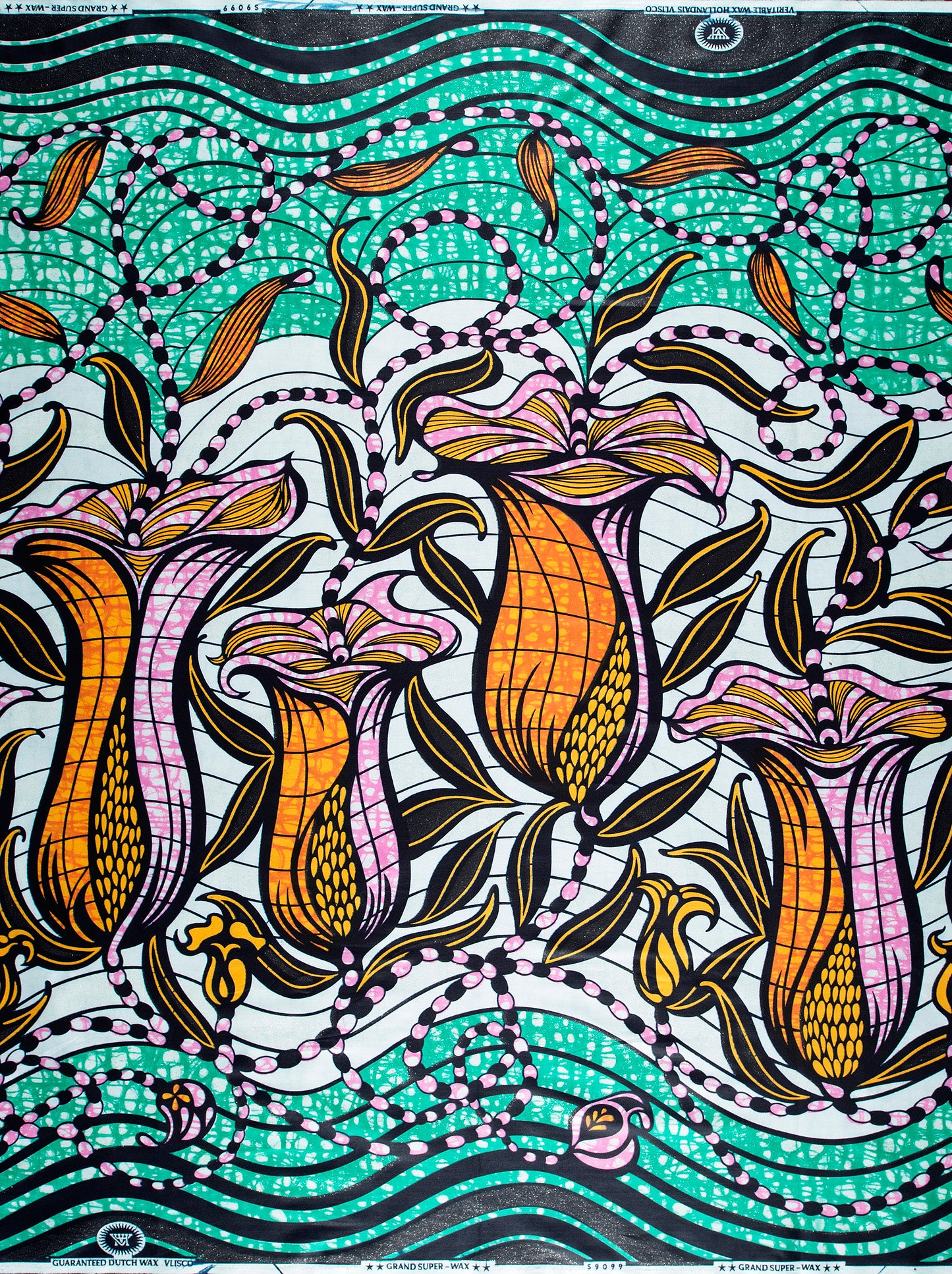 Vibrant green orange pink floral-patterned grand super-wax vls9099.003