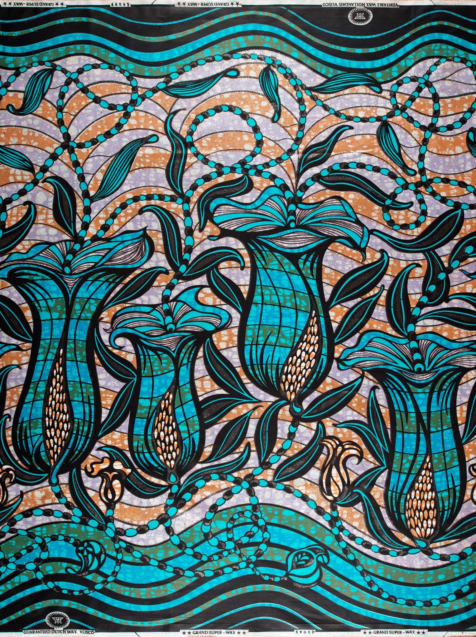 Vibrant turquoise black patterned african grand super-wax vls9099.004