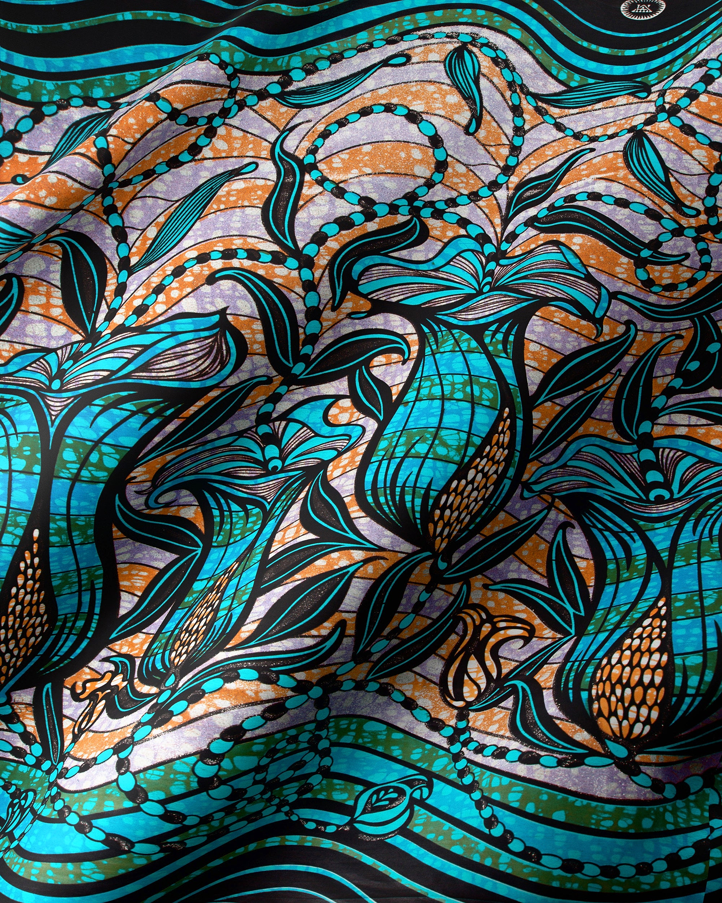 Vibrant turquoise black botanical print grand super-wax vls9099.004