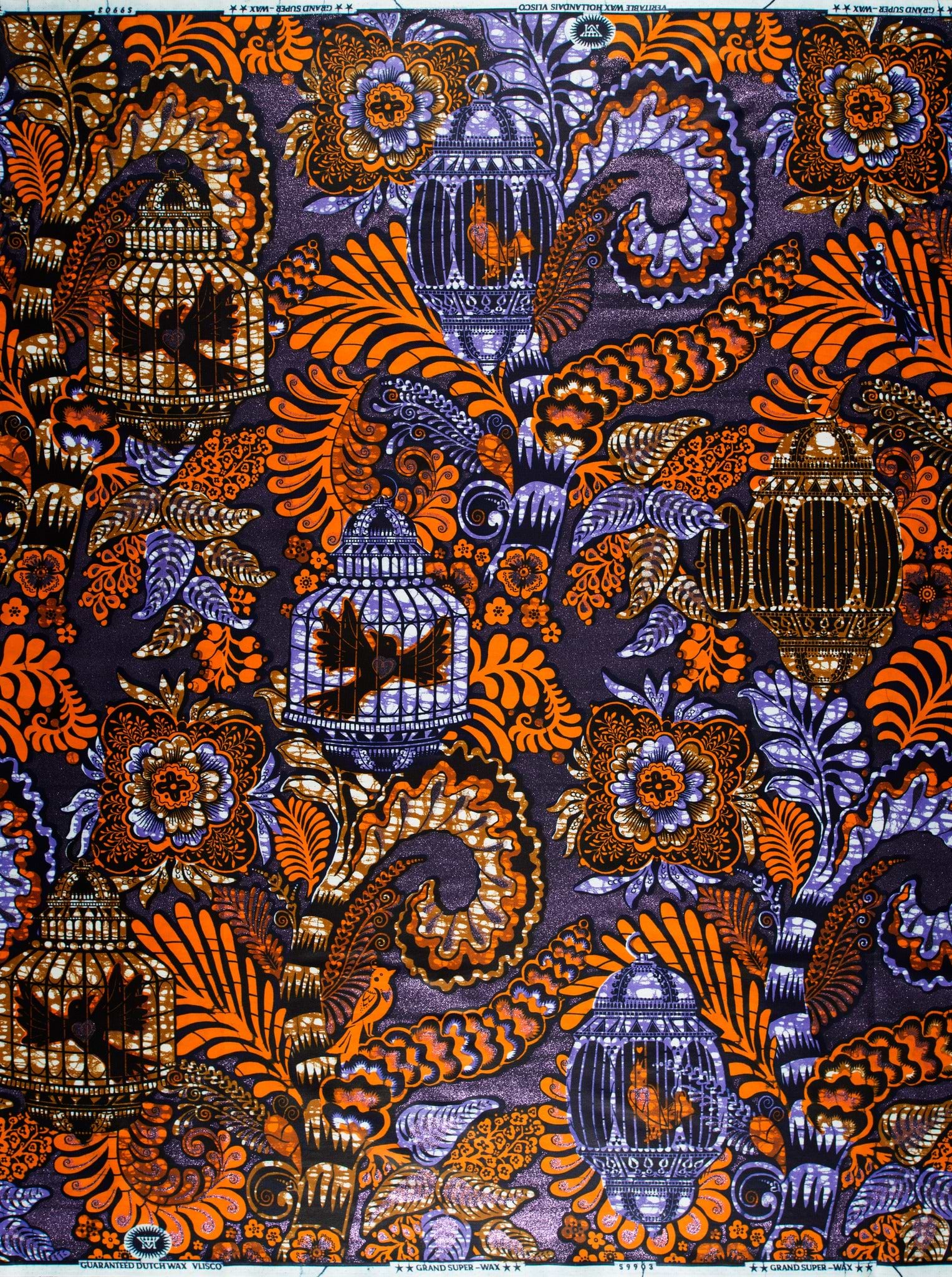Vibrant orange purple patterned fabric grand super-wax vls9903.007