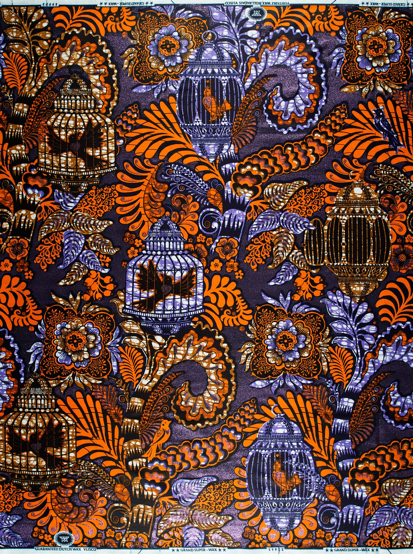 Vibrant orange purple patterned fabric grand super-wax vls9903.007