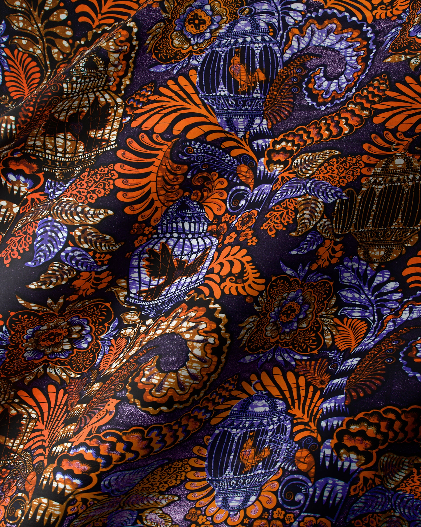 Vibrant orange purple paisley-patterned fabric grand super-wax vls9903.007