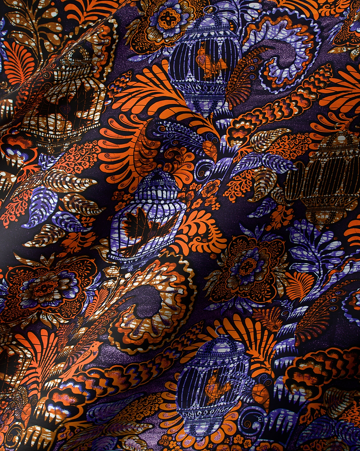 Vibrant orange purple paisley-patterned fabric grand super-wax vls9903.007