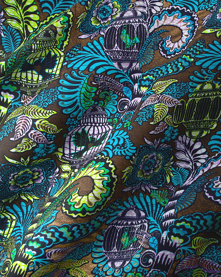 Vibrant teal lime green birdcage-patterned grand super-wax vls9903.012