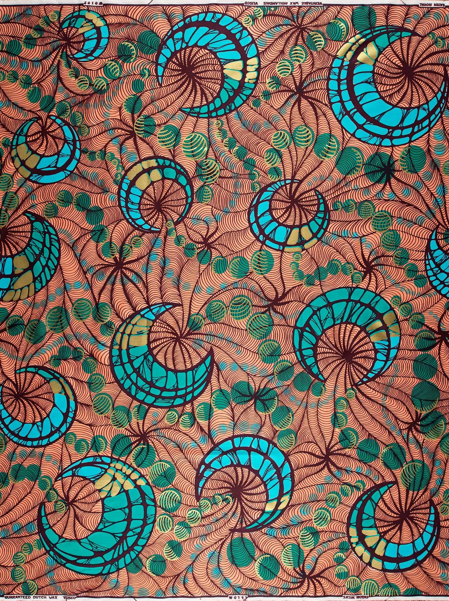 Vibrant orange african print fabric satin royal vlw0192.002