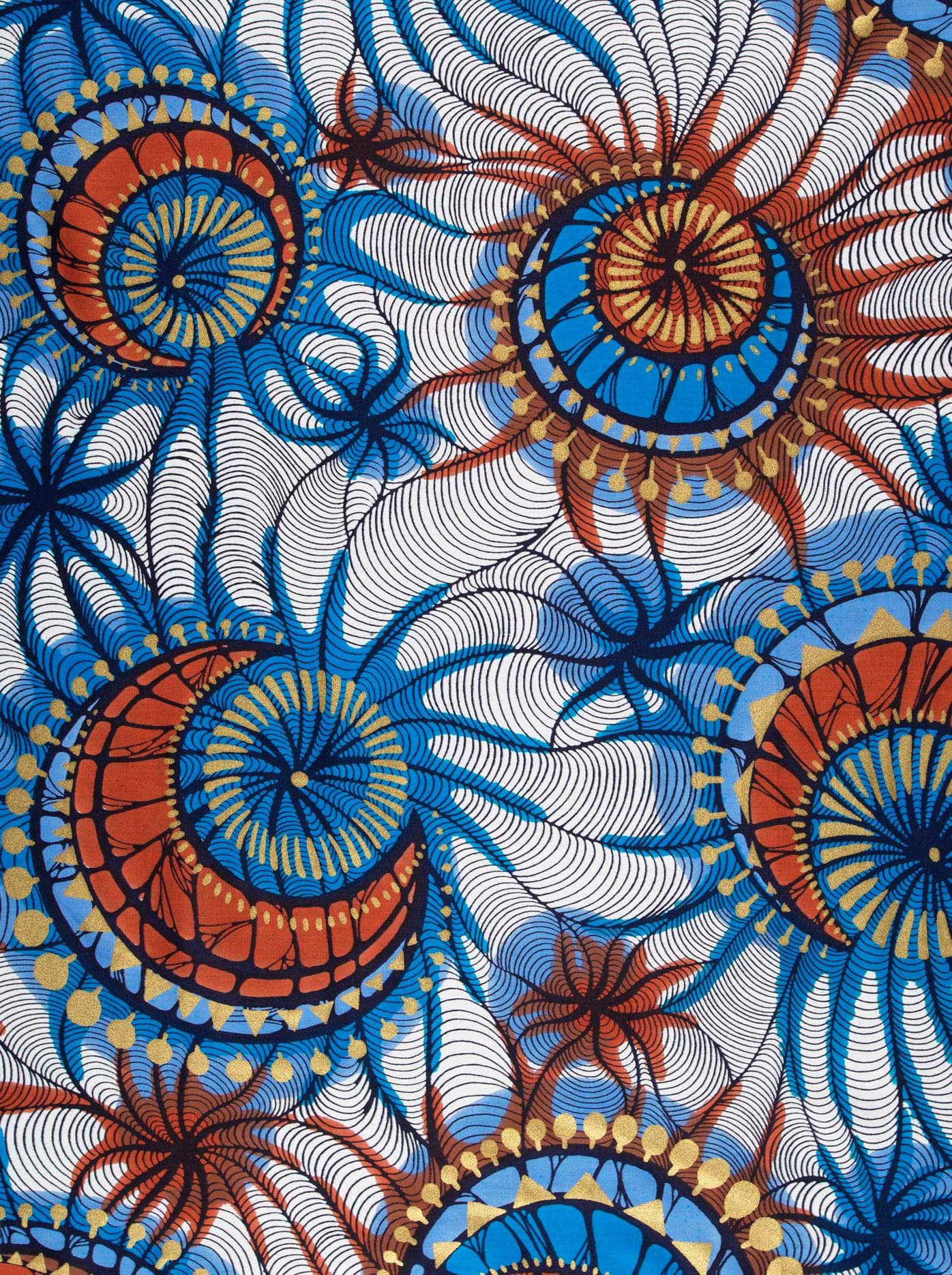 Vibrant blue orange white patterned satin royal vlw0192.004