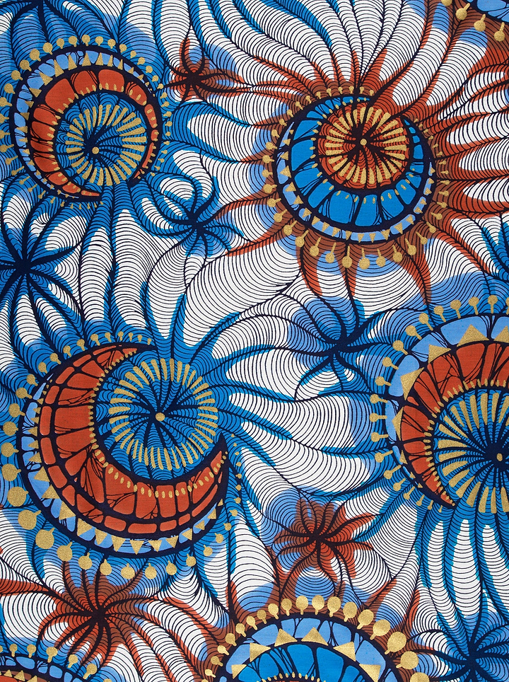 Vibrant blue orange white patterned satin royal vlw0192.004