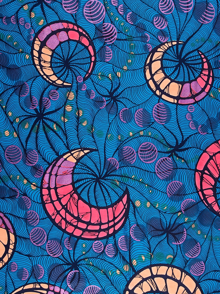Vibrant blue african print fabric satin royal vlw0192.006