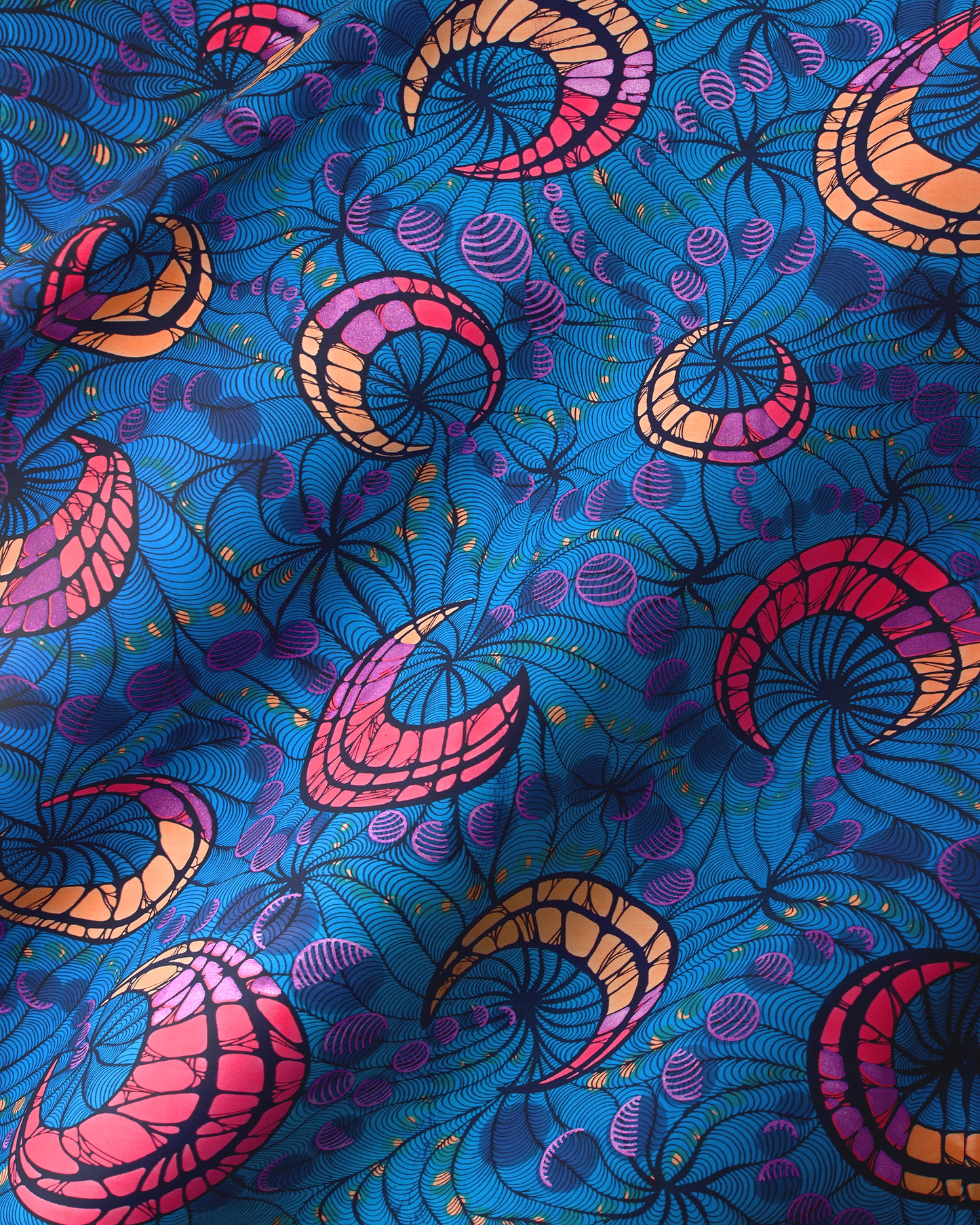 Vibrant blue african print fabric satin royal vlw0192.006