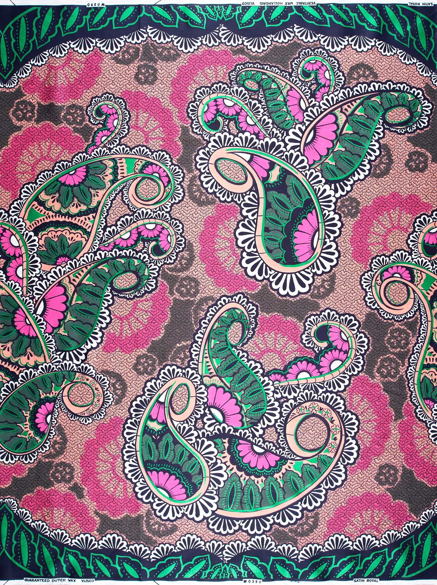 Vibrant pink green paisley-patterned fabric satin royal vlw0390.009