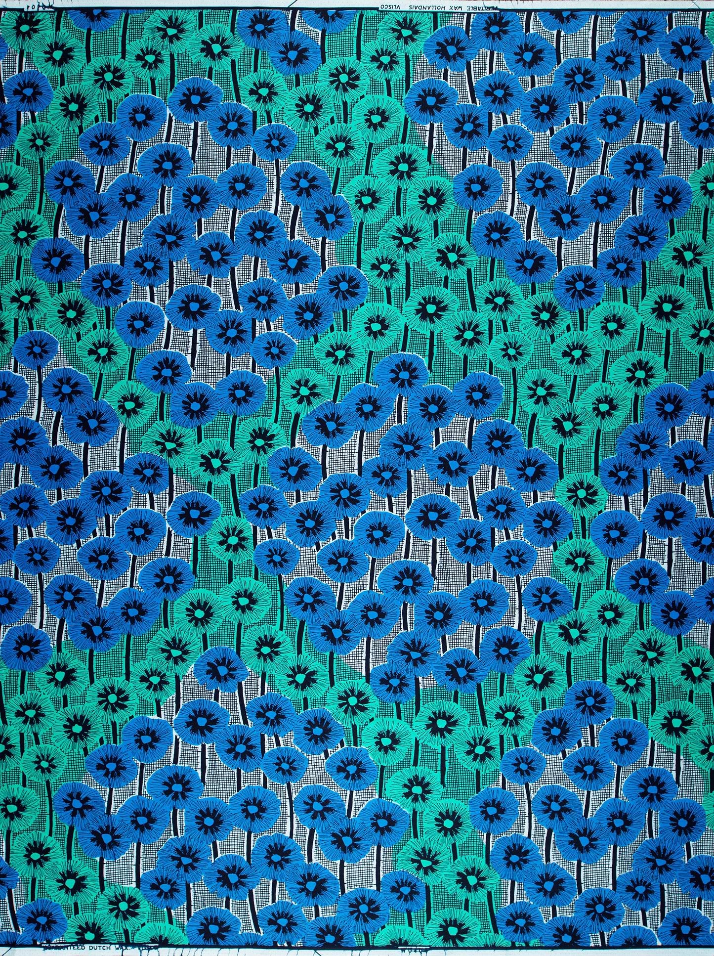 Blue green floral-patterned fabric black wax hollandais vlw0404.016
