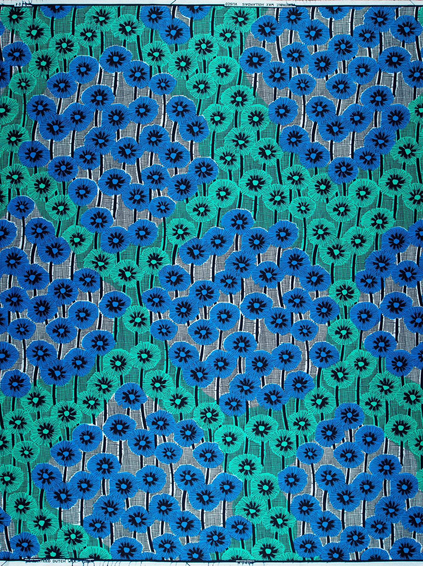 Blue green floral-patterned fabric black wax hollandais vlw0404.016