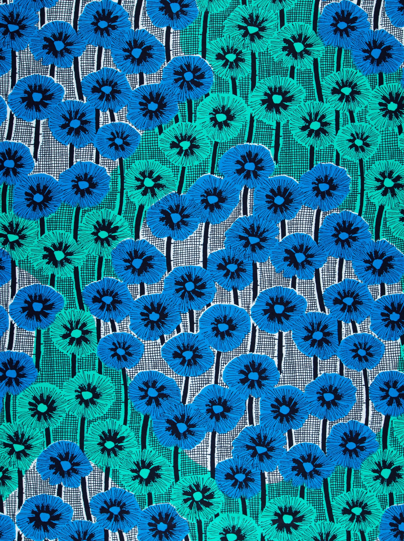 Vibrant blue teal embroidered floral wax hollandais vlw0404.016