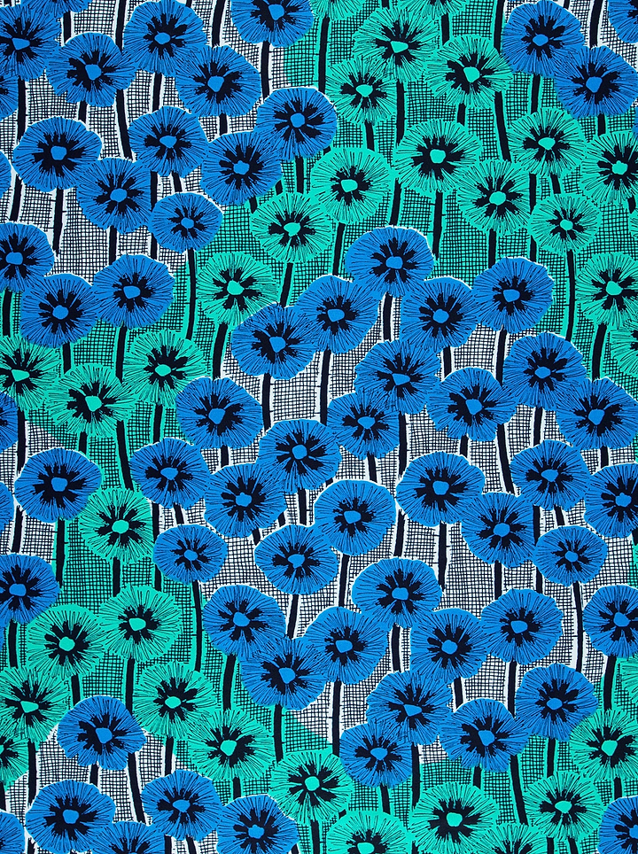 Vibrant blue teal embroidered floral wax hollandais vlw0404.016