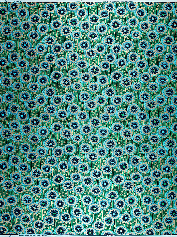 Green fabric pattern blue black wax hollandais vlw0404.017