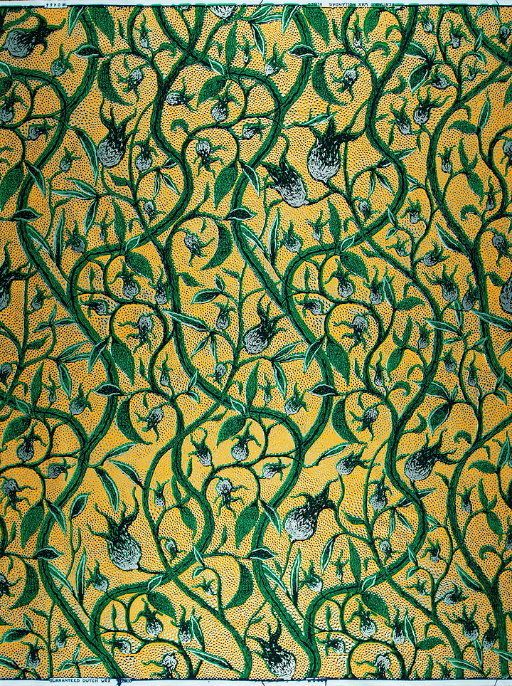 Vibrant yellow fabric adorned intricate wax hollandais vlw0466.014