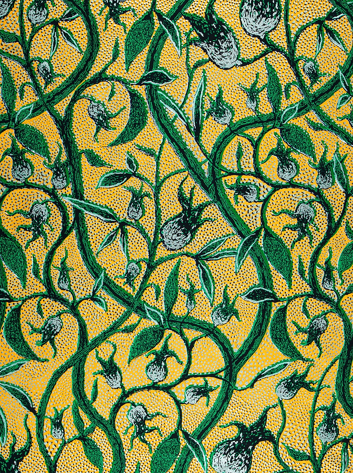 Vibrant yellow fabric adorned intricate wax hollandais vlw0466.014