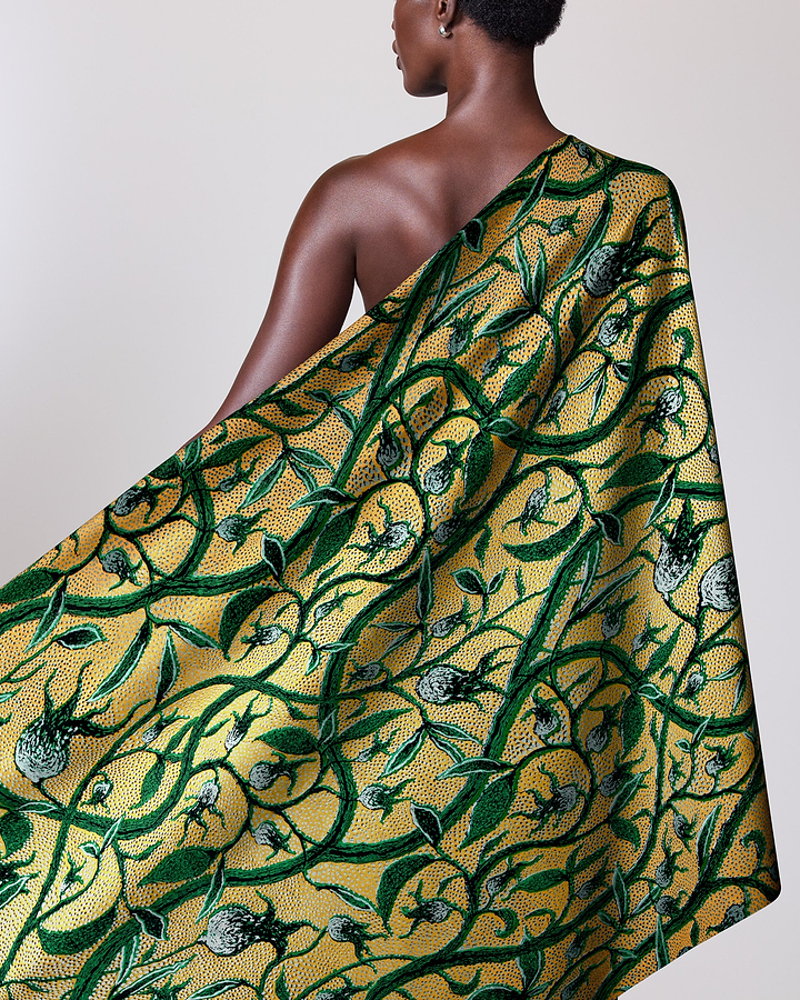 Vibrant yellow green patterned fabric wax hollandais vlw0466.014