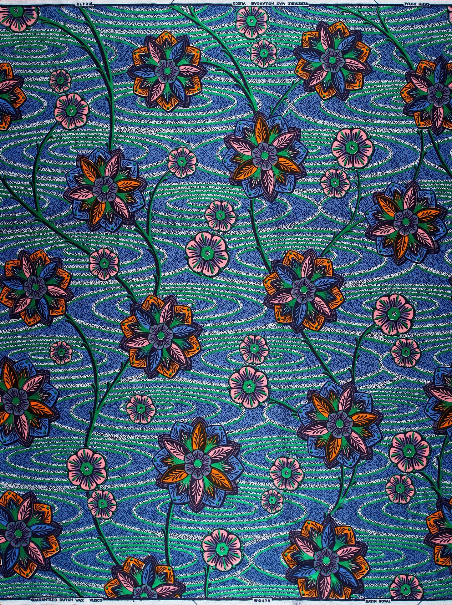 Vibrant blue green patterned fabric satin royal vlw0478.001