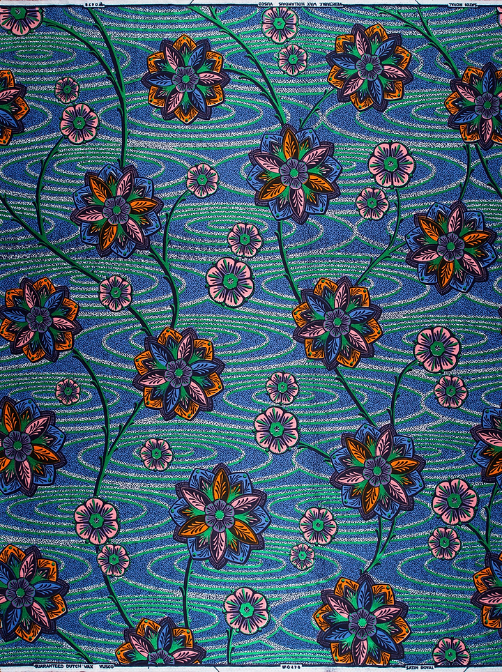 Vibrant blue green patterned fabric satin royal vlw0478.001