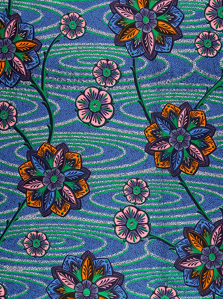 Vibrant floral-patterned fabric bold blue satin royal vlw0478.001
