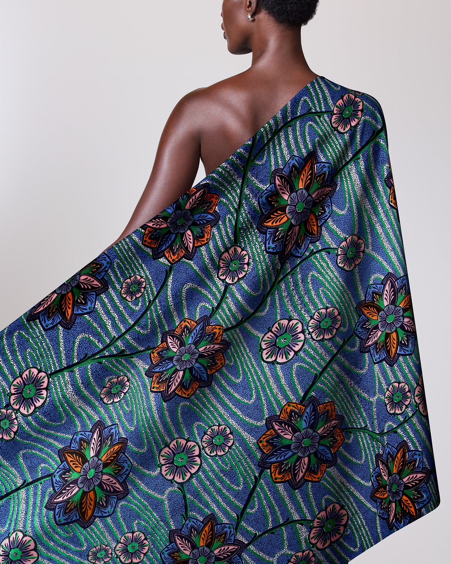 Vibrant blue green patterned fabric satin royal vlw0478.001