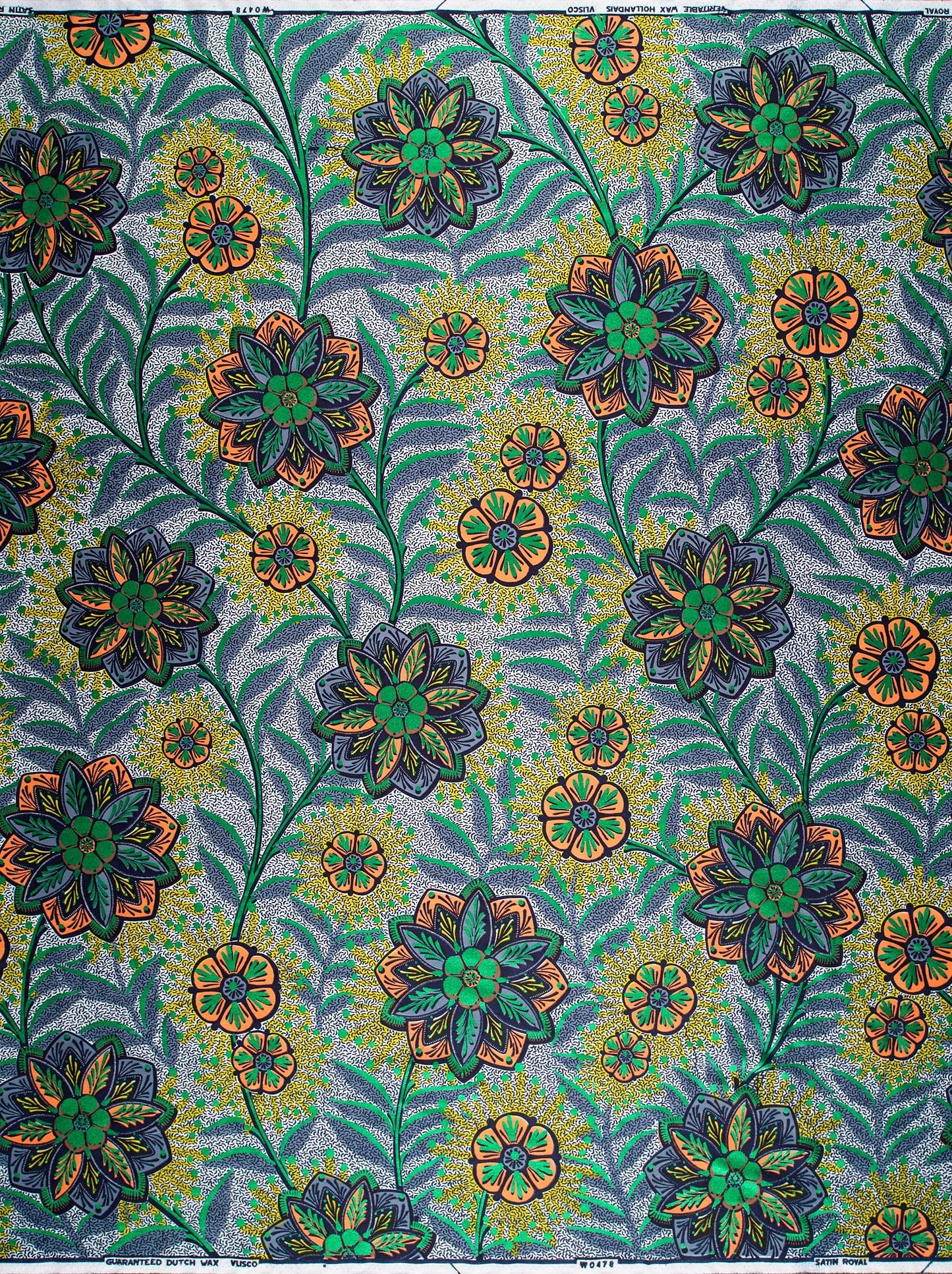 Vibrant floral-patterned fabric bold green satin royal vlw0478.006