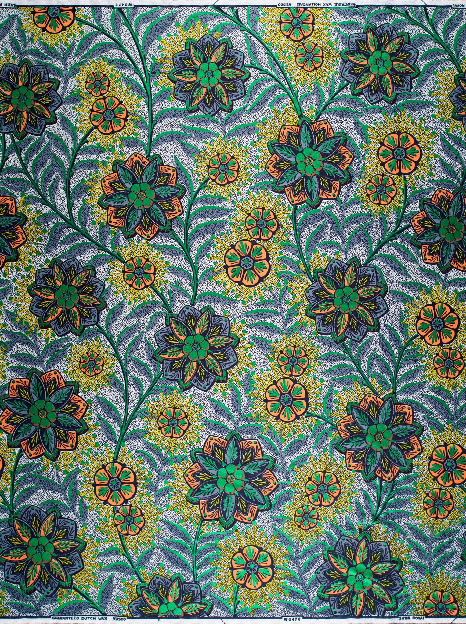 Vibrant floral-patterned fabric bold green satin royal vlw0478.006