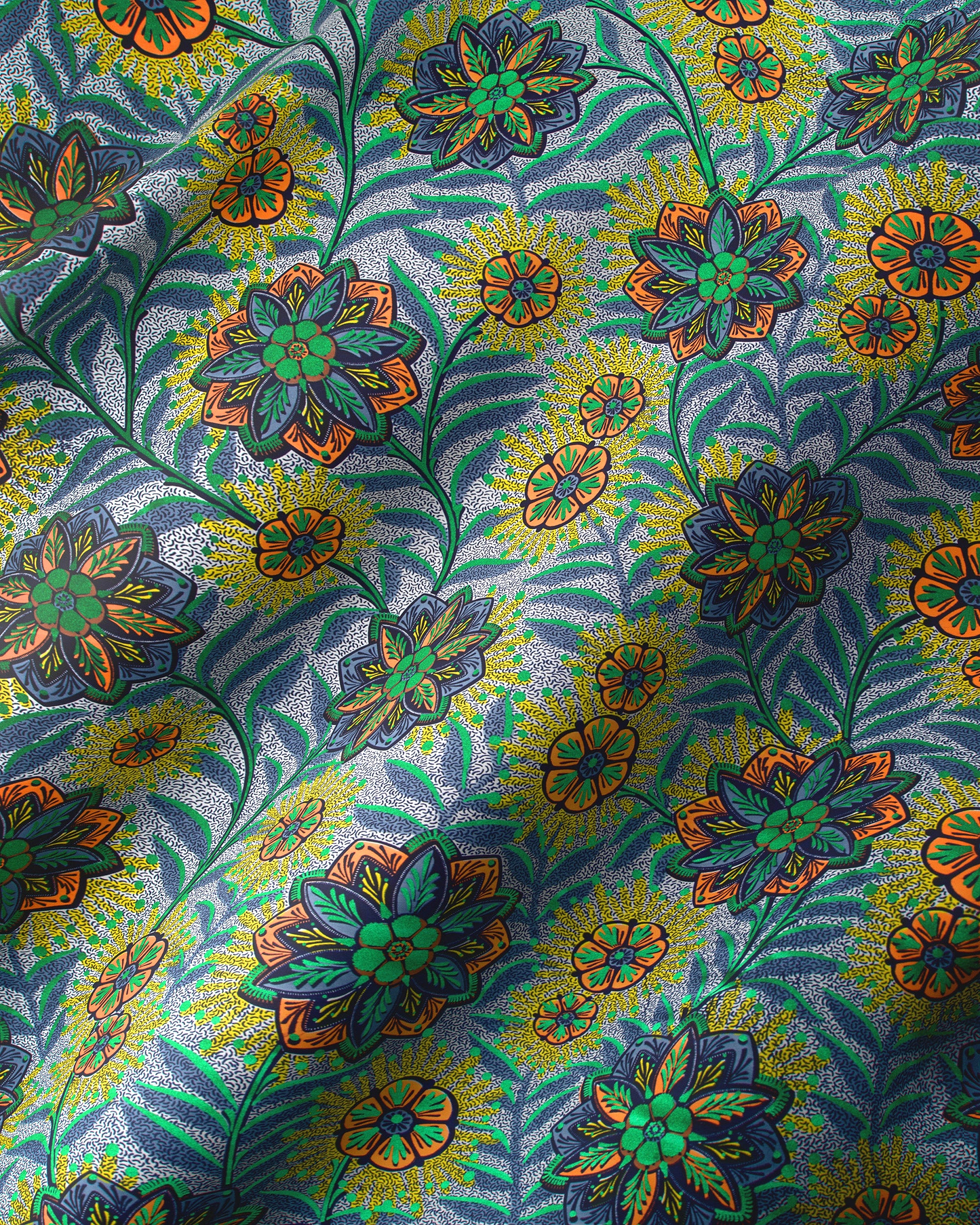 Vibrant floral-patterned fabric bold green satin royal vlw0478.006