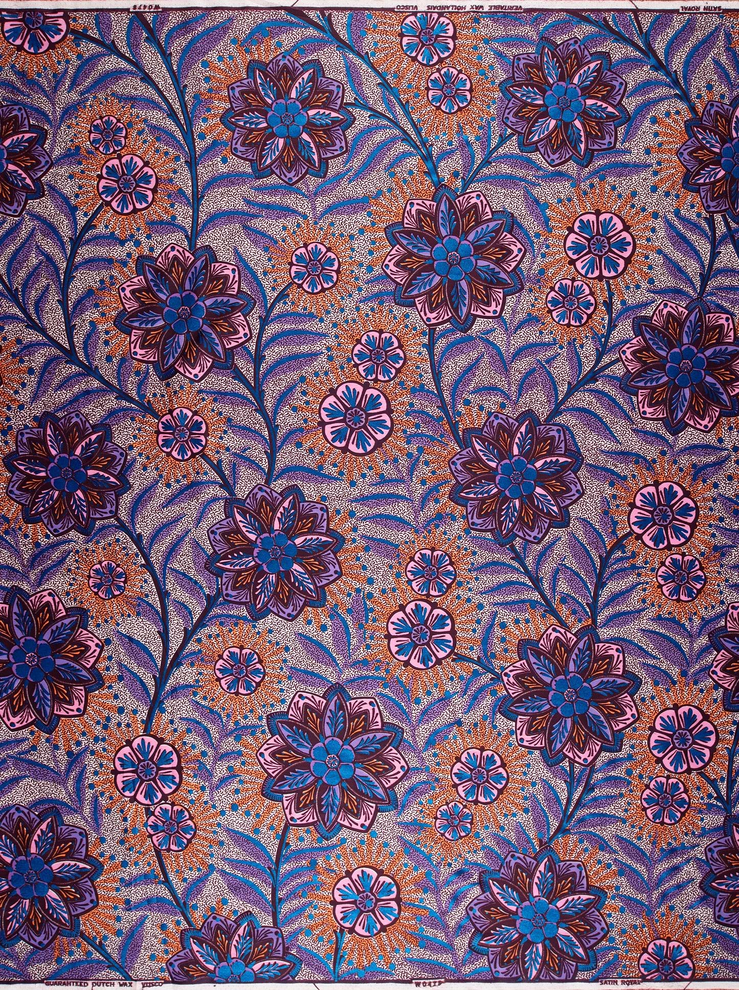 Vibrant floral-patterned fabric bold blue satin royal vlw0478.010