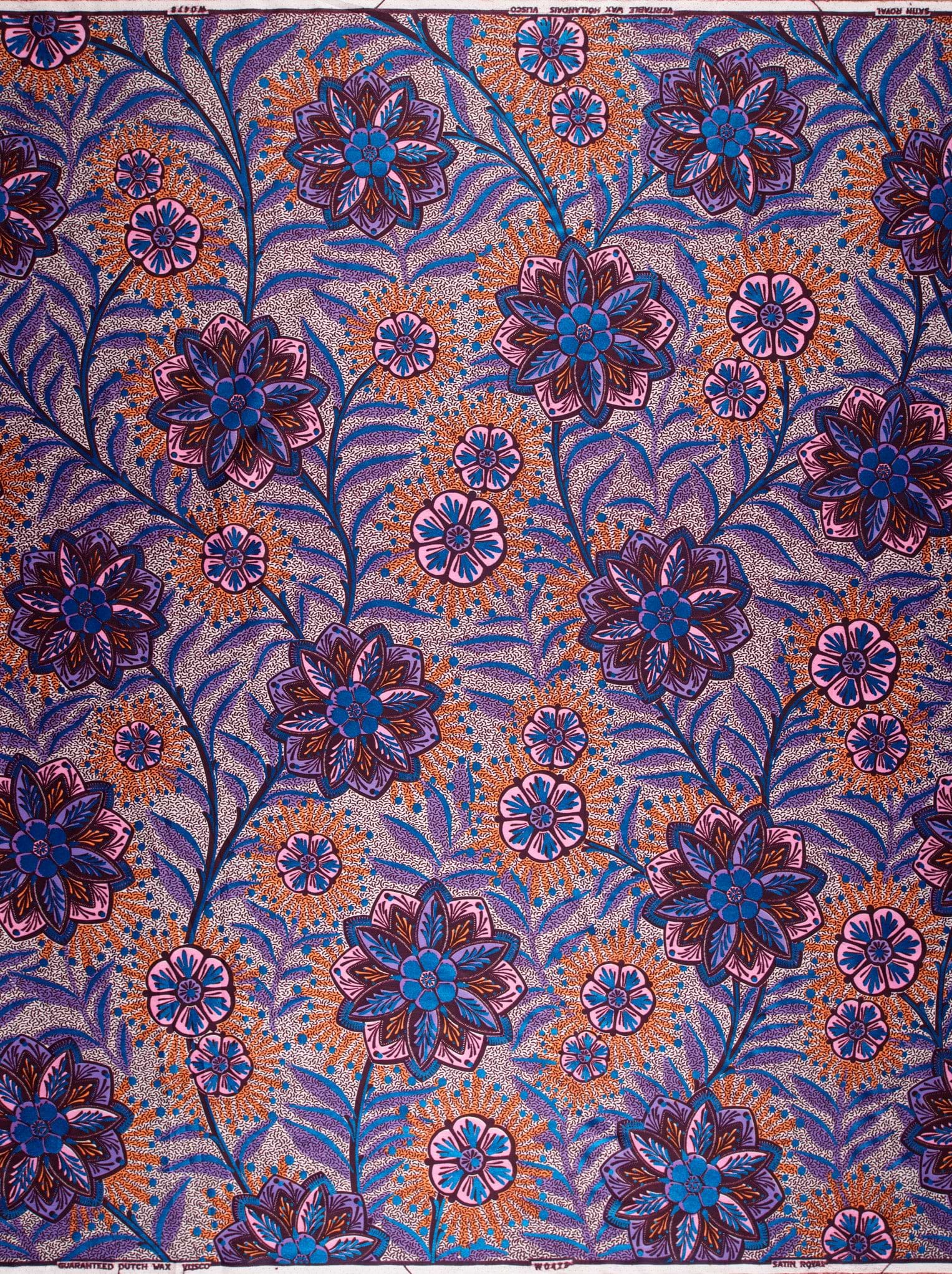Vibrant floral-patterned fabric bold blue satin royal vlw0478.010