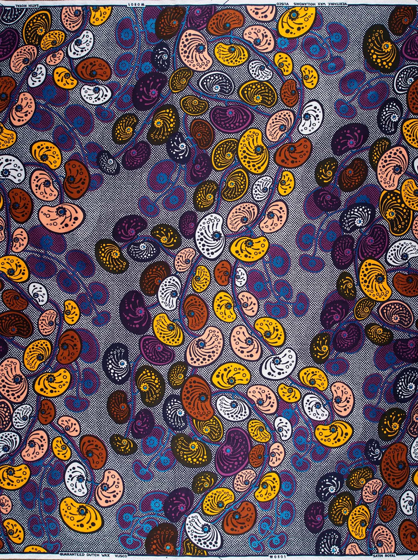 Vibrant multicolored shell-patterned fabric intricate satin royal vlw0501.008