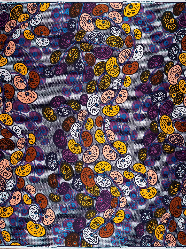 Vibrant multicolored shell-patterned fabric intricate satin royal vlw0501.008