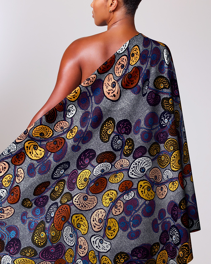 Vibrant one-shoulder dress made richly satin royal vlw0501.008