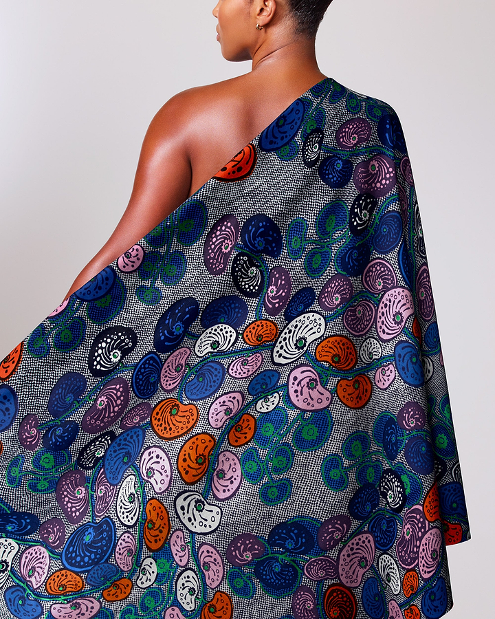 Vibrant one-shoulder wrap dress made satin royal vlw0501.009