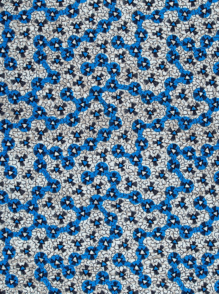 Blue black geometric patterned fabric wax hollandais vlw0552.012