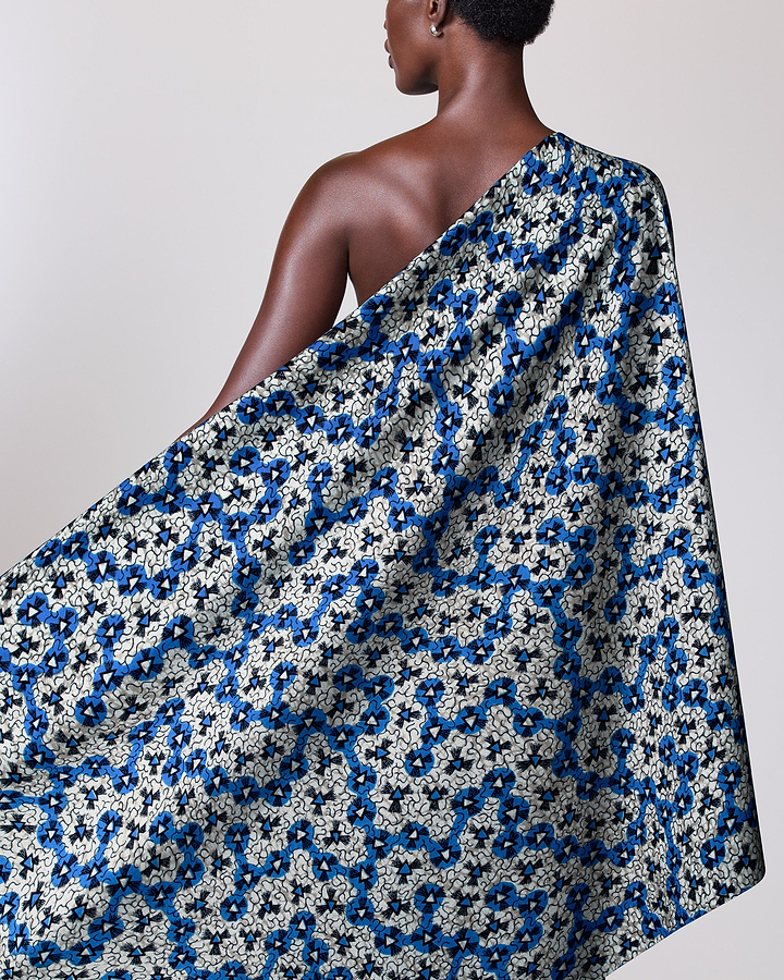 One-shoulder wrap dress vibrant blue wax hollandais vlw0552.012