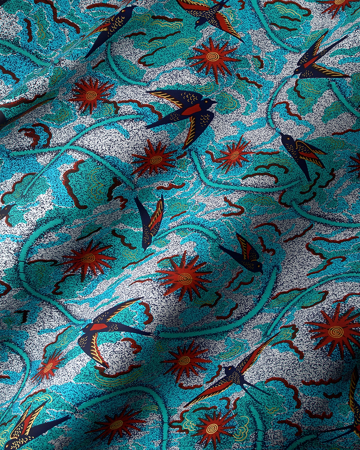 Vibrant turquoise fabric pattern stylized satin royal vlw1252.008