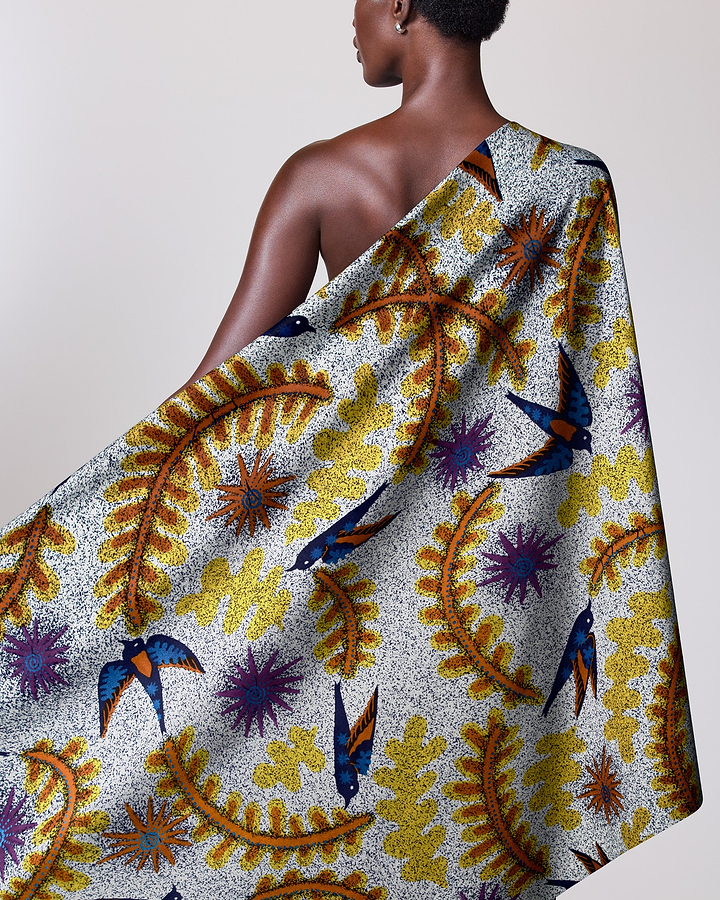 Vibrant patterned wrap dress bold satin royal vlw1252.002