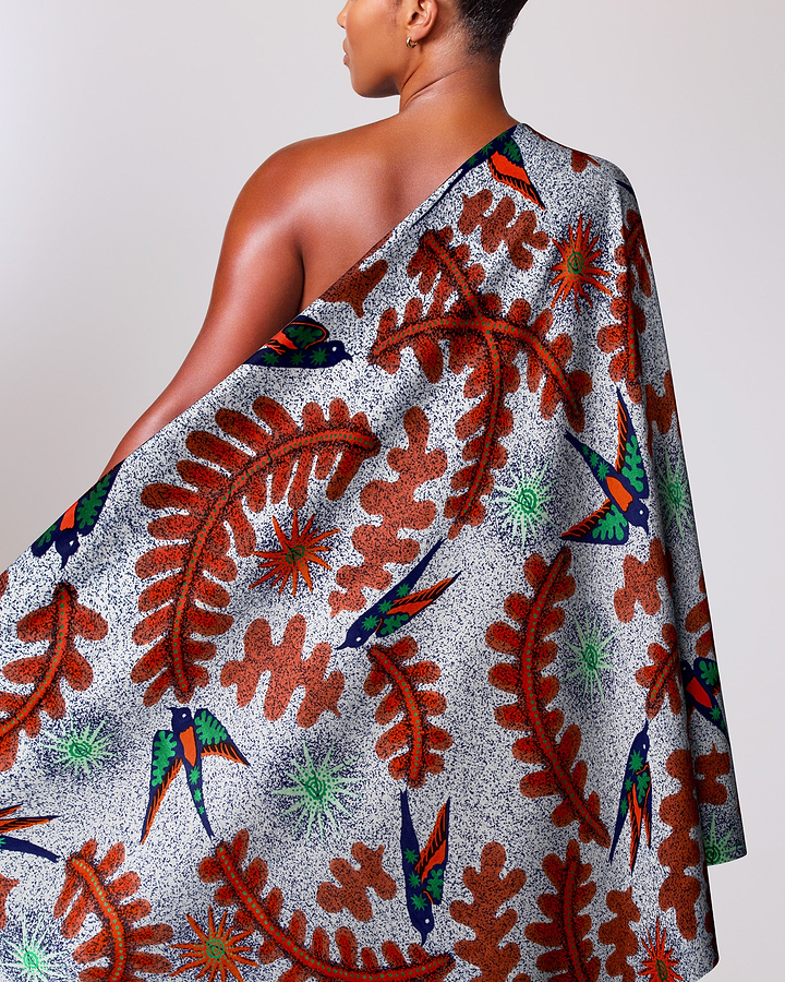 Vibrant one-shoulder wrap dress gray satin royal vlw1252.003